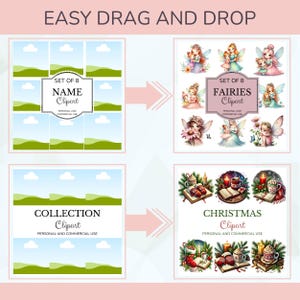 May include: A digital download of eight fairy illustrations. The fairies are wearing colorful dresses and have wings. The illustrations are perfect for adding a touch of magic to your crafts and projects. The text on the image reads "Set of 8 Fairies Clipart, Personal and Commercial Use."
