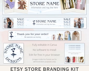 Kit di branding per negozi Etsy: modelli modificabili Canva, banner, logo (download digitale)