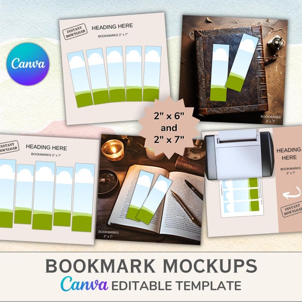 Canva Digital Bookmark Mockups for Etsy Sellers - Easily create your listing images, with simple drag and drop templates!