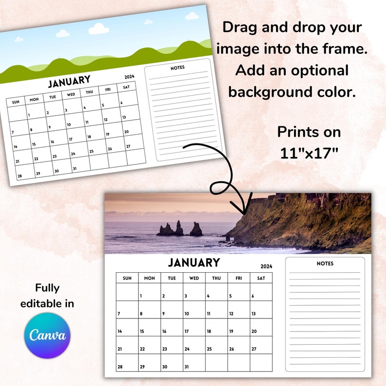 PLR 2024 11x17 Calendar Templates for Etsy Sellers Easily Create