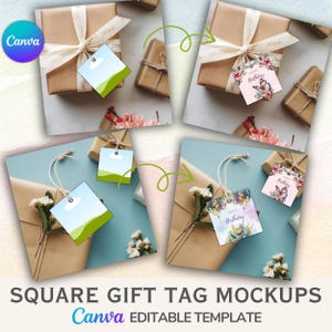 Canva Digitale quadratische Geschenkanhänger-Mockups für Etsy Verkäufer, Set mit 25 Bildern.