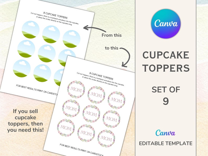 Canva Digital Cupcake Topper Templates for Etsy Sellers Easily Create
