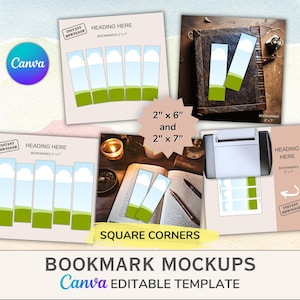 Canva Digital Bookmark Mockups (Square Corners) for Etsy Sellers - Easily create your listing images, with simple drag and drop templates!