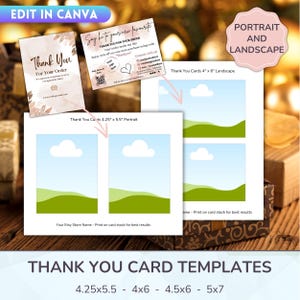Modelos de cartões de agradecimento do Canva para vendedores do Etsy. Fácil de arrastar e soltar para criar PDFs prontos para seu cliente baixar ou imprimir!