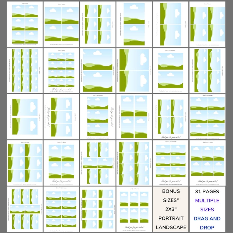 K&ouml;nnte beinhalten: Druckbarer digitaler Download von 31 Seiten mit gr&uuml;nen und blauen Landschafts-Geschenk-Etiketten. Die Etiketten sind in verschiedenen Gr&ouml;&szlig;en, darunter 2x3 Zoll, und in Hoch- und Querformat erh&auml;ltlich. Die Etiketten sind f&uuml;r Drag-and-Drop-Bearbeitung konzipiert.