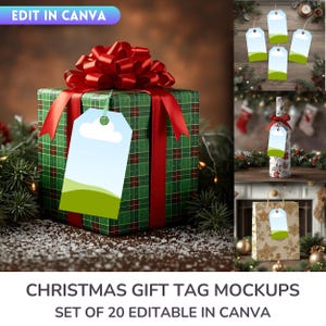 Christmas Gift Tag Mockup Canva Template | 20 Editable Drag & Drop Etsy Listing Images For Etsy Sellers | Digital Download