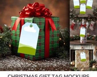 Christmas Gift Tag Mockup Canva Template | 20 Editable Drag & Drop Etsy Listing Images For Etsy Sellers | Digital Download