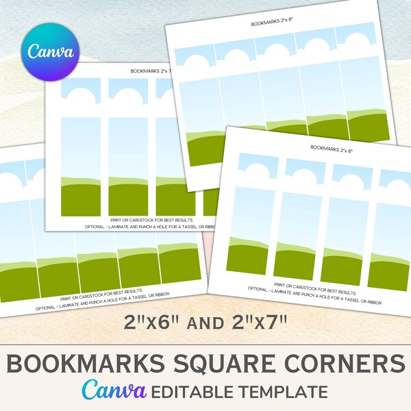 Canva Digital Bookmark Template (square corners) for Etsy Sellers - Easily create the PDF Templates ready for your customer to download!