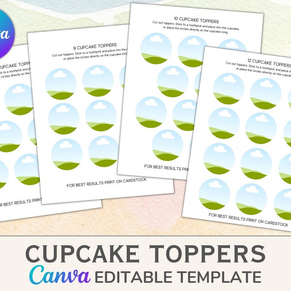 Canva Digital Cupcake Topper Templates for Etsy Sellers - Easily create the PDF Templates ready for your customer to download!