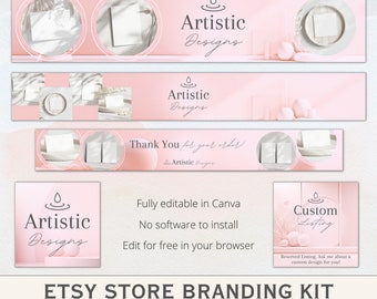 Kit di branding per negozi Etsy: modelli modificabili Canva, banner, logo (download digitale)