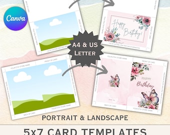 Canva Greeting Card Template | Editable 5x7 Folded Card for Etsy Sellers | US Letter & A4