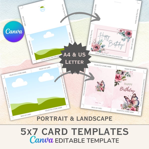 Canva Digital 5x7 Greeting Card Template for Etsy Sellers - Easily create the PDF Templates ready for your customer to download!