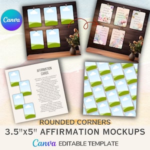 Maquetas digitales de tarjetas de afirmación de Canva de 8,9 x 12,7 cm con esquinas redondeadas para vendedores de Etsy. Crea fácilmente las imágenes de tus anuncios con solo arrastrar y soltar.