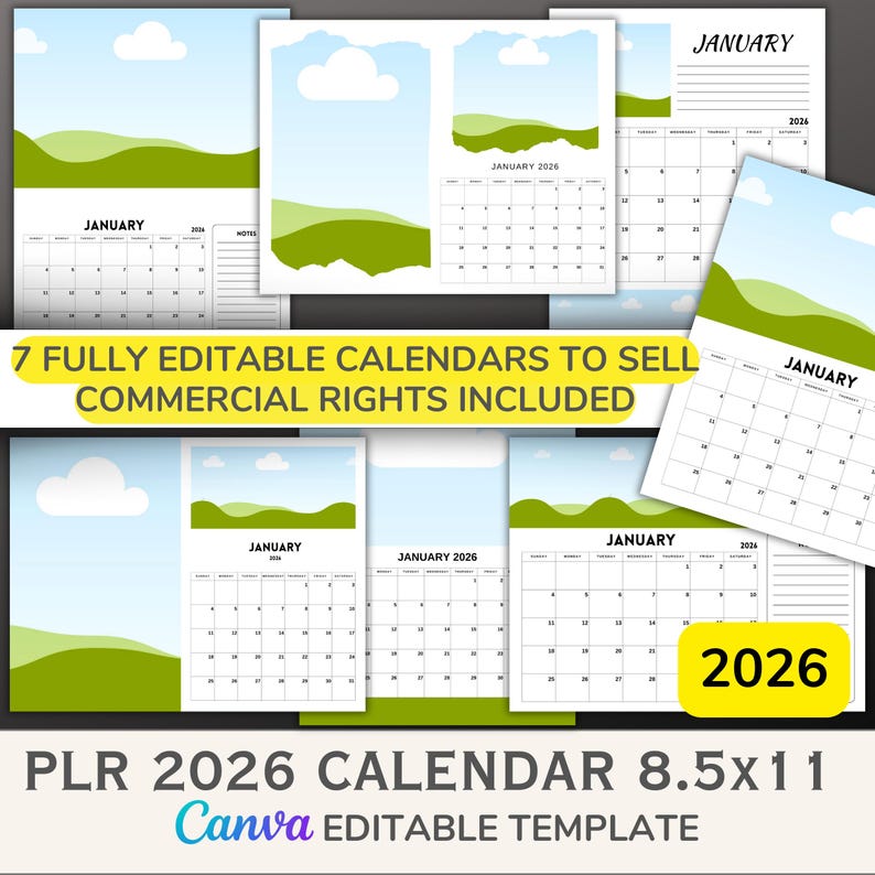 2026 Calendar Templates for Etsy Sellers: Canva Editable PLR (digital ...