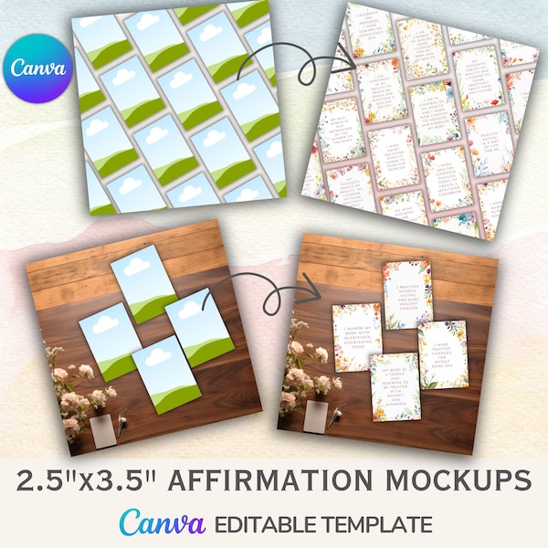 Canva Digital 2.5"x3.5" Affirmation Card Mockups for Etsy Sellers - Easily create your listing images, with simple drag and drop templates!