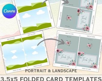 Folded Card Template | Canva Editable 3.5x5 Greeting Card | Etsy Sellers | Portrait & Landscape