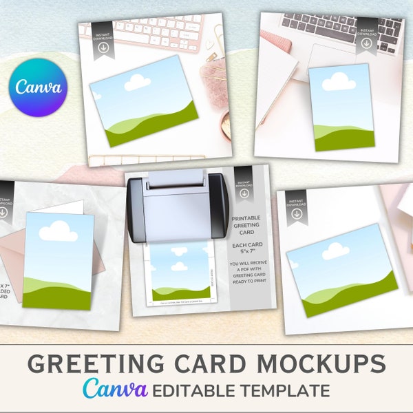 Canva Digital Greeting Card Mockups for Etsy Sellers - Easily create your listing images, with simple drag and drop templates!