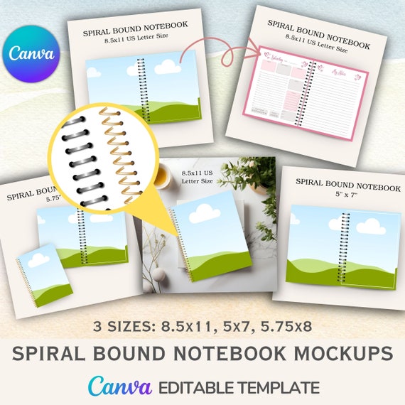 Canva Editable Spiral Notebook Mockup Templates for Etsy (Digital Download)