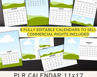 PLR 2024 11"x17" Calendar Templates for Etsy Sellers - Easily create Calendars to sell with simple drag and drop templates!