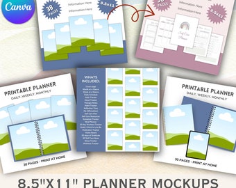 Canva editierbarer Planer 8.5x11 Mockups für Etsy Verkäufer - Erstelle ganz einfach deine Eintragsbilder mit einfachen Ziehen & Ablegen-Vorlagen!