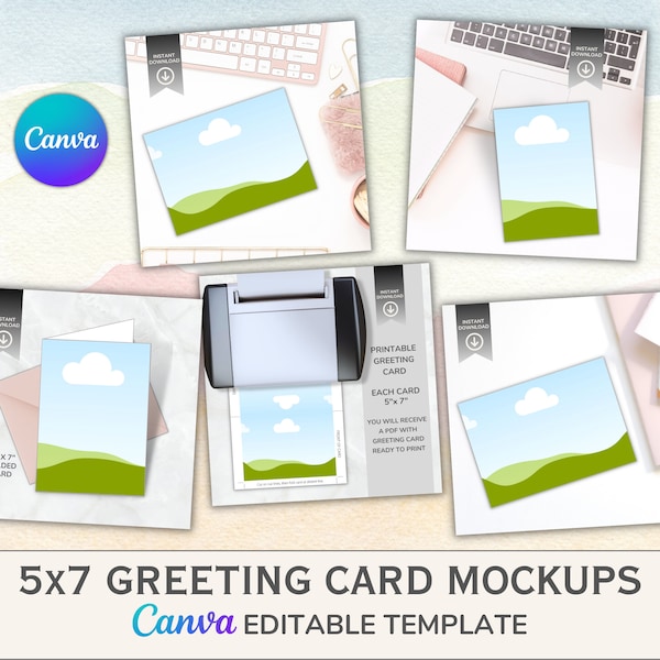 Canva Digital 5x7 Greeting Card Mockups for Etsy Sellers - Easily create your listing images, with simple drag and drop templates!