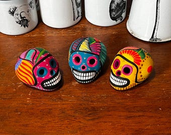 Set of Three Cinco de Mayo Sugar Skull, Mexican Day of the Dead Decor Assorted Colours