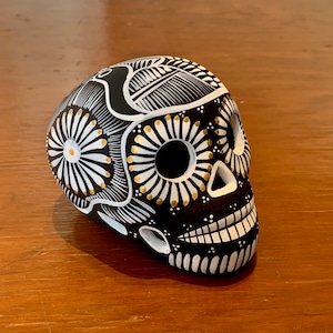 Hand-Painted Mexican Sugar Skull for Dia de Muertos Day of The Dead Calavera [Black & White] Cinco de Mayo