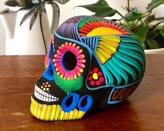 Hand-Painted Mexican Sugar Skull Dia de Muertos/Day of The Dead Calavera - Ceramic and Acrylics Painted Skull