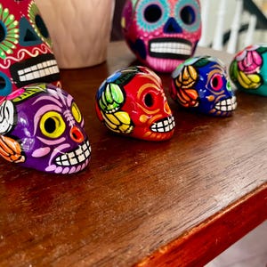 3pcs Mini Day of the Dead Skulls [assorted colors] Hand-painted Mexican Calaveras de Dia de Muertos Mexican Sugar Skulls