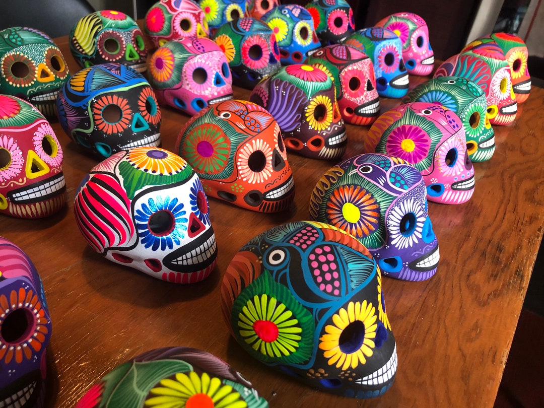 Hand-painted Mexican Ceramic Day of the Dead Skull [random Color ...
