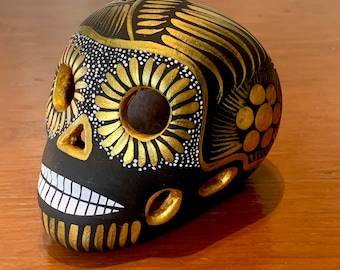 Hand-Painted Mexican Sugar Skull for Dia de Muertos Day of The Dead Calavera [Black & Gold] Cinco de Mayo