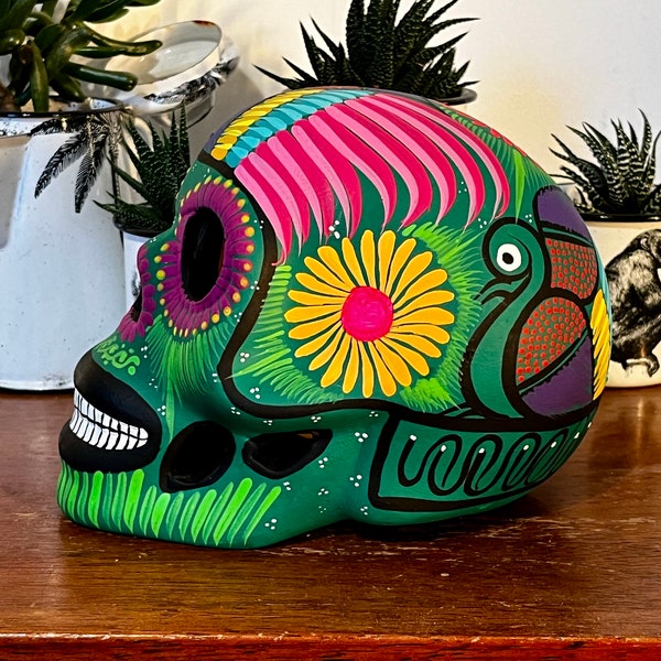 Très grand crâne du jour des morts [8 po/20 cm de long - couleur au choix] Crâne de mort mexicain Calavera de Dia de Muertos peint à la main