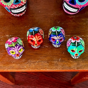 4pcs Mini Day of the Dead Skulls [assorted colors] Hand-painted Mexican Calaveras de Dia de Muertos Mexican Sugar Skulls
