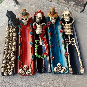Quemador de incienso artesanal [elige diseño] Porta incienso con temática del Día de los Muertos/Halloween Atrapacenizas decorativo