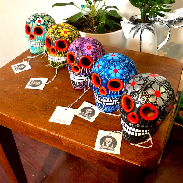 Hand-Painted Mexican 'Sugar' Skull [Choose Color] Ceramic Day of the Dead Calavera de Dia de Muertos Cinco de Mayo - Made to Order