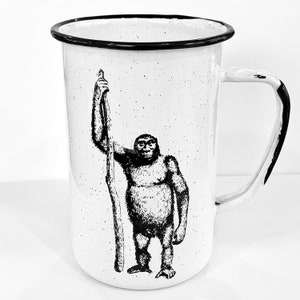 Enamel Mug for the Neanderthal in Your Life. White w/Black Rim (20 oz./550 ml.) Also Great for Coffee Tea Wine Beer Outdoors and Indoors