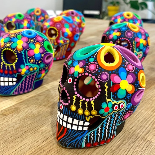 本物のコレクターズアイテム 陶器製 手描き メキシカン シュガースカル