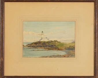 Turnberry golf collectible, highly prized ,  Original Antique watercolour by Henry Reid Inman 1855-1943. The Lighthouse At Turnberry
