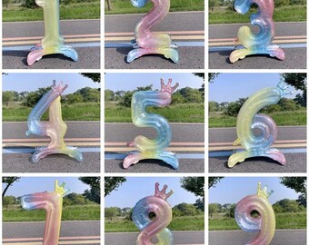 Rainbow Number Balloon with Crown: 32" Birthday Party Decor