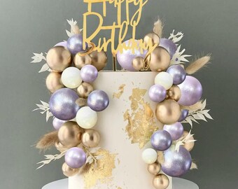 Sparkle Cake Topper Set: Gold, Purple & White Foam Balls - 47 Pcs