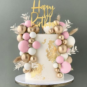 47-teilige Mini-Kuchenaufsätze Sage Baby Rosa, Schimmer-Gold Und weiße Schaumstoffkugeln Kuchen-Set Mehrere Größen Kuchenzubehör Bundle mit Geburtstag Zeichen