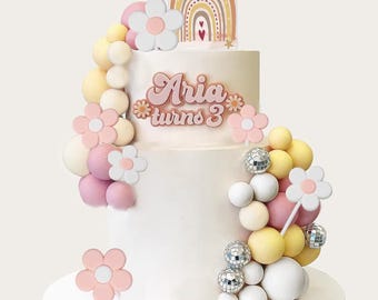 Pastel Cake Toppers: Floral & Disco Ball Decoration Set