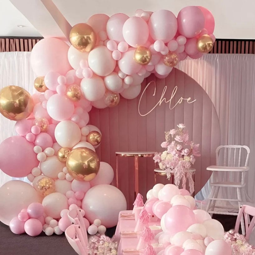 Pink & Gold Balloon Garland Kit - 135-Piece Pastel Party Decor For Baby Showers & Birthdays