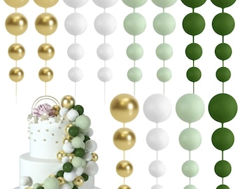 Sage Green & Gold Mini Cake Toppers: 48-Piece Shimmering Foam Ball Set