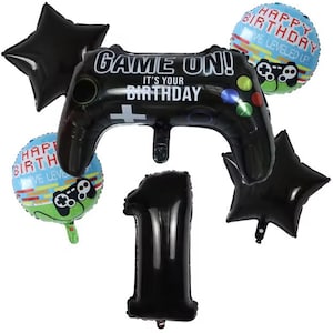 1-9 30 Inch Black 6PCS Large Gaming Themed Controller &quot;GAME ON&quot; &quot;Level UP&quot; Birthday Bundle |Gamers,Birthday Celebrations,Inflatable Balloon