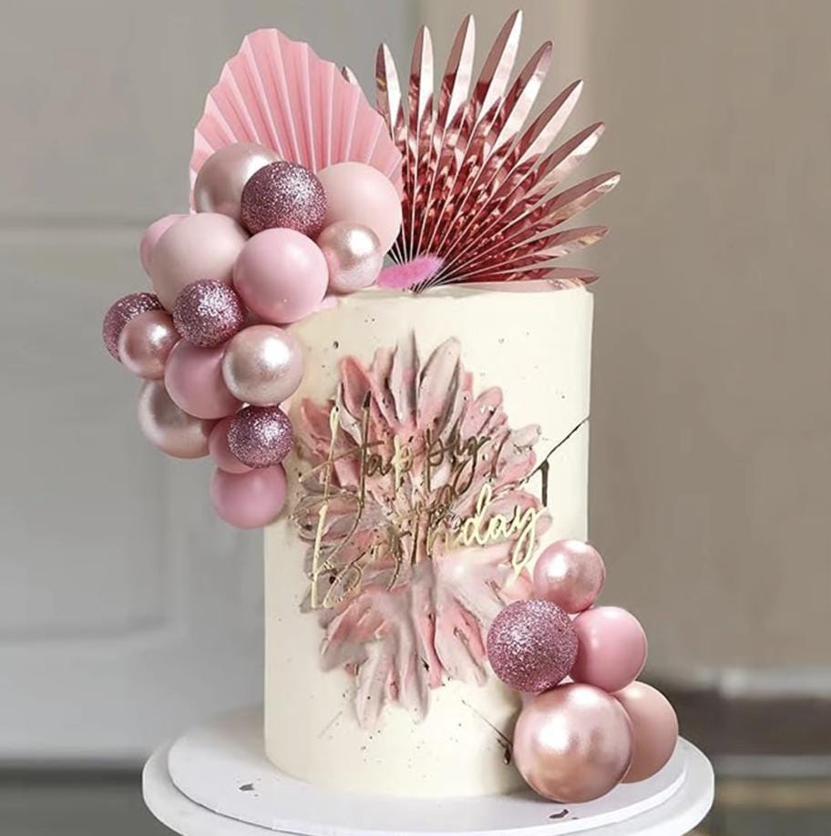 Kit Décoration Gâteau Thème Palmier – 42 Pièces (Éventails, Feuilles, Fleurs, Balles) – Anniversaire, Mariage, Fête