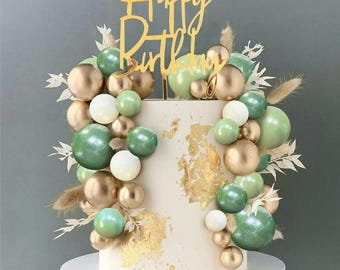 Green & Gold Cake Toppers: 47-Piece Foam Ball Set