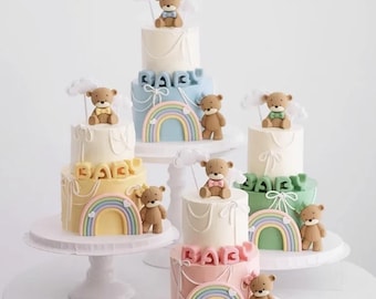 Baby Shower Cake Topper Set: Teddy Bears, Rainbows, Clouds - 9 Piece