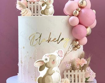 43Pcs Mini Cake Toppers Pastel Pink And Gold Foam Balls And Cute Bunny Prints Cake And Cupcake Decoration Set Multiple Sizes Accessories