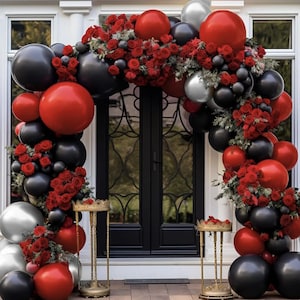 54/63/75 pezzi Kit ghirlanda arco palloncino festa nero, rosso e argento per feste di compleanno decorazioni baby shower dolci 16 celebrazioni
